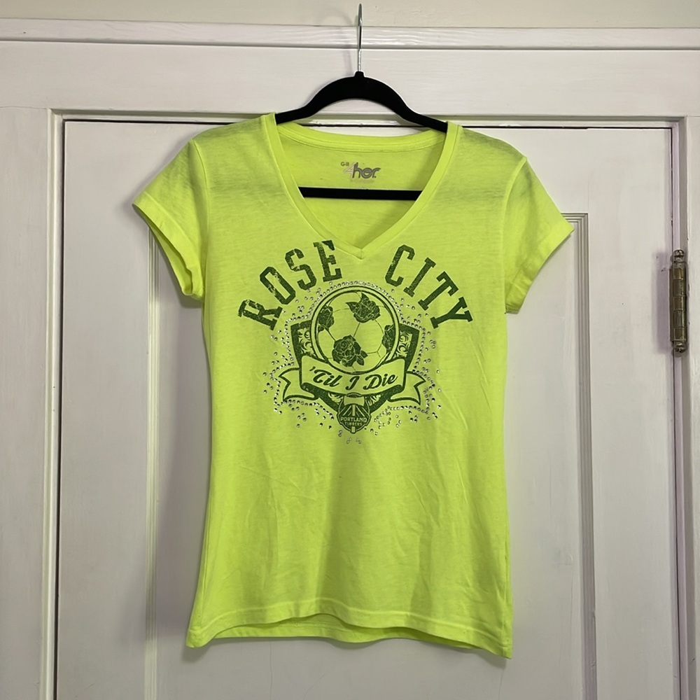 Rose City Til I Die Portland Timbers Soccer Team V-Neck T-Shirt In Neon Yellow